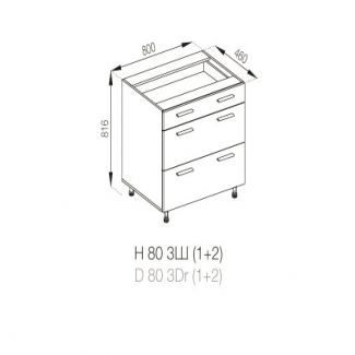 Кухня Б'янка нижня секція Н 80 3Ш (1+2) LUX